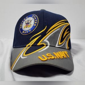 United States Navy Double Logo Adult Hat Cap Adjustable Hook & Loop Blue Yellow